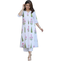 ANNI DESIGNER Women's Rayon Viscose A-Line Printed Kurta with Pant (PNIL White_M_White_Medium)