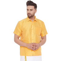 VM Mens Silk Blend Yellow Shirt - Effortless Style for Everyday Comfort | Ethnic South Indian Silk Shirt Half Sleeves | Modern Designs and Contemporary Fit_VASMSH001YW_40