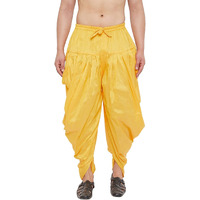 VASTRAMAY VM Mens Silk Blend Yellow Dhoti - Comfort, Classic Design for Festivals & Ceremonies | Stylish Cowl Pattern Machine Weave Dhoti Ethnic Indian Wear for Men