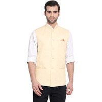 VASTRAMAY Mens Cotton Blend Cream Nehru Jacket - Timeless Style & Versatility | Classic Royal Pastal Ethnic Sleeveless Coat for Formal & Casual Wear_VASMJ049CR_42