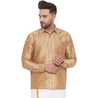 VASTRAMAY Men's Rose Gold Ethnic Silk Blend Shirt Full Sleeves  South Indian Shirt in Rose Gold, For Casual, Formal, Wedding & Festival Wear (S - XL)