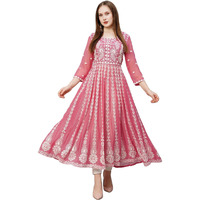 ANNI DESIGNER Women's Georgette Chikankari Embroidered Anarkali Kurti (Kari Wine-KDS_S_Wine_Small)