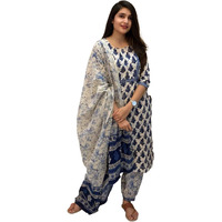 KLOSIA Women Block Printed Kurta and Pant Set with Dupatta (Small) Grey