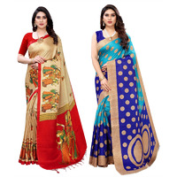 Yashika Women's Combo Art Silk Printed Saree With Blouse Piece Pack Of 2(RAJARANI CHICKU-KORA BLUE (2))