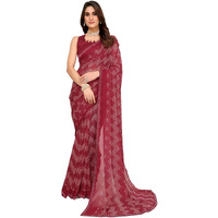 Yashika Women's Woven Latest Georgette and Hot Fix Lace Saree with Unstitched Blouse Material (AZ-YS-P1-BANDANA-Parent_Maroon)