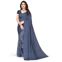 Yashika Womens Georgette Printed Saree With Blouse Piece(HALF INK_N_Free Size)