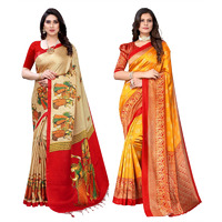 Yashika Women's Combo Art Silk Printed Saree With Blouse Piece Pack Of 2(RAJARANI CHICKU-MINALI MUSTARD)