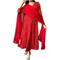 ANNI DESIGNER Women's Rayon Blend Anarkali Printed Kurta with Pant & Dupatta (Migesha Red_L_Red_Large)