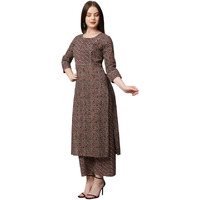 ANNI DESIGNER Women's Cotton Blend Traditional Straight Printed Kurta and Palazzo Set (Janar Dark Brown_S_Dark Brown_Small)