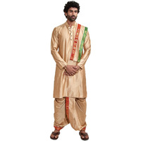 VASTRAMAY Mens' Rose Gold Cotton Blend Kurta Dhoti And Dupatta_VASMDK007RG_40