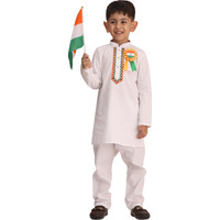 VASTRAMAY Boys' Traditional Ethnic Wear Cotton Kurta Pajama Set | Republic Day Special with Orange & Green Detailing