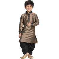 JBN Creation Boys' Bronze and Black Silk Blend Kurta and Dhoti Pant Set