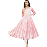 ANNI DESIGNER Women's Georgette Chikankari Embroidered Anarkali Kurti (Kari Peach_M_Peach_Medium)