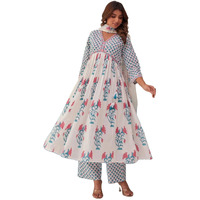 ANNI DESIGNER Women's Rayon Blend Printed Anarkali Kurta with Pant & Dupatta (Betul Pink_XXL_Pink_XX-Large)
