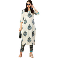ANNI DESIGNER Women's Cotton Blend Straight Printed Kurta & Pant (Cheer White_M_White_Medium)