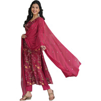 ANNI DESIGNER Women's Cotton Blend Straight Printed Kurta with Pant & Dupatta (SHOKO RED_XXL_Red_XX-Large)