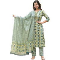 KLOSIA Women Embroidery Straight Kurta and Pant Set with Dupatta | Suit Set | Ethnic Set | (Small) Pista Green
