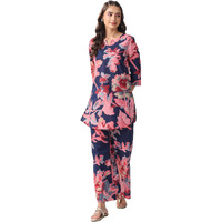 KLOSIA Women Kurta Set for Women | Co-ords Set | Kurta Pant Set | Coordinate Set | Casual Kurta Set | Summer Suit | Printed Short Kurti with Pant Set | (Large) Pink