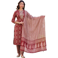 KLOSIA Women Straight Embroidery Viscose Kurta and Pant Set with Dupatta | Ethnic Set | Dupatta Set | Suit Set | Kurta Set | (Large) Maroon