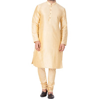 VASTRAMAY VM Mens Silk Blend Gold Kurta Pyjama Set - Classic Ethnic Attire for Timeless Style and Cultural Celebrations_VASMKGO001nPGO_50