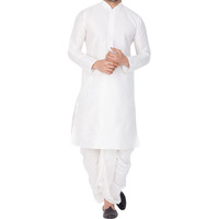 VASTRAMAY VM Mens Silk Blend White Kurta And Dhoti Set - Classic Ethnic Attire for Timeless Style and Cultural Celebrations_VASMKWH001nDTWH_46
