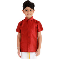JBN Creation Boys' Maroon Silk Blend Ethnic Shirt | Effortless Style for Everyday Comfort | Modern Designs, Quality Fabrics, and Contemporary Fit for a Relaxed and Trendy
