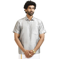 VASTRAMAY Mens Cotton Silk Ethnic Shirt (Grey_VASMSHGY001_44)