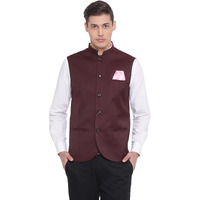 VASTRAMAY Men's Maroon Cotton Silk Nehru Jacket  Festive & Wedding Wear with Mandarin Collar, Perfect For Ethnic & Festive Occasions & Celebrations