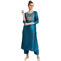 Yashika Women's Silk Blend Sky Blue Color Straight Kurta with Pant (YS-KS2052-M)
