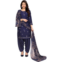Yashika Women's Printed Dress Material - Unstitched Crepe Fabric Kurti, Pants & Dupatta Set (AZ-YS-P1-KUNDAN NAVY)