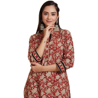 Yashika Women's Cotton Floral Regular Kurta Fusion at Its Finest Experience The Perfect Blend of Fashion and Tradition with Our Printed Sets (AZ-YS-OG-KS2143-Parent_Maroon_S)