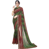Yashika Women's Georgette Saree Printed Saree With Unstitched Blouse Material - Suitable For All Indian Occasions and Festivals (AZ-YS-OG-BASANT GREEN MAROON)