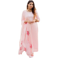 ANNI DESIGNER Women's Cotton Blend Traditional Plain Anarkali Kurta and Pant with Dupatta Set (Wipin Coral Pink NW_4XL_Pink_XXXX-Large)