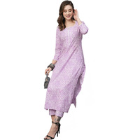 ANNI DESIGNER Women's Cotton Blend Straight Printed Kurta with Pant (Gulika Purple-NW_M_Purple_Medium)