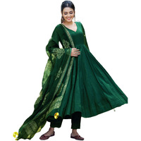 ANNI DESIGNER Women's Rayon Blend Solid Anarkali Kurta with Pant & Dupatta (MAGIC-GREEN_L_Green_Large)
