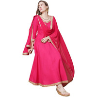 ANNI DESIGNER Women's Rayon Blend Anarkali Solid Kurta with Pant & Dupatta (Shyam Pink_XL_Pink_X-Large)