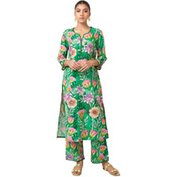 ANNI DESIGNER Women's Cotton Blend Straight Printed Kurta with Palazzo (Kanya Green_M_Green_Medium)