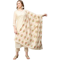 ANNI DESIGNER Women's Cotton Blend Embroidered Straight Kurta with Pant & Dupatta (MYSURU-Cream_M_Cream_Medium)