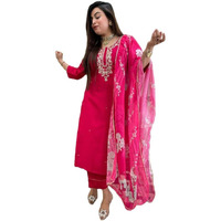 ANNI DESIGNER Women's Rayon Blend Straight Embroidered Kurta with Pant & Dupatta (Hafti Pink_M_Pink_Medium)