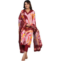 ANNI DESIGNER Women's Rayon Blend Printed Straight Kurta with Pant & Dupatta (KHISSU Maroon_XL_Maroon_X-Large)