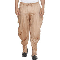 VASTRAMAY Men's Gold Cotton Blend Dhoti || Cotton Silk Cowl Pattern Patiala Style Dhoti Pant with Uniform Chunnar_VASMCDRG_42