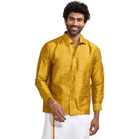 VASTRAMAY VM Mens Silk Blend Mustard Shirt - Effortless Style for Everyday Comfort | Ethnic South Indian Silk Shirt Full Sleeves | Modern Designs and Contemporary Fit_VASMSH002MD_46