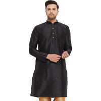 VASTRAMAY Men's Cotton Silk Blend Kurta-New Black