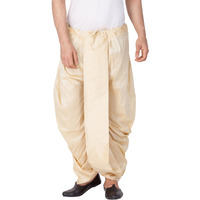 VASTRAMAY Men's Gold Silk Blend Readymade Dhoti Pant - Traditional Ethnic Wear with Relaxed Fit for Weddings, Festivals and Parties