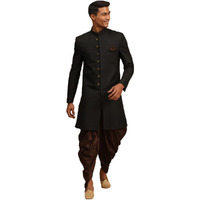 VASTRAMAY Bangalori Silk Indowestern Sherwani for Men  Slim Fit, Full Sleeves, Mandarin Neck, with Cowl Style Viscose Dhoti