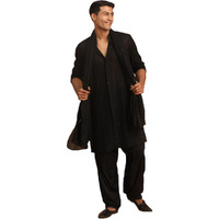 VASTRAMAY Men's Black Georgette Kurta, Pyjama & Dupatta Set