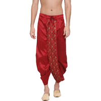 VASTRAMAY Men's Maroon Silk Blend Ethnic Dhoti(Gold_Free Size_VASMDT006MA)
