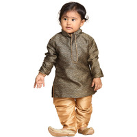 VASTRAMAY Infant Boys Black and Rose Gold Silk Blend Kurta Pyjama Set_VSHISBK047BLnPRG_16