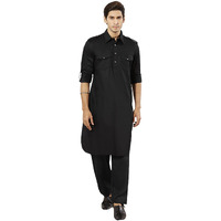 VASTRAMAY Men Cotton Pathani Khan Suit Set (Black_VASMPTBL009_44)