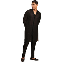 VASTRAMAY Men's Black Georgette Kurta Pyjama Set